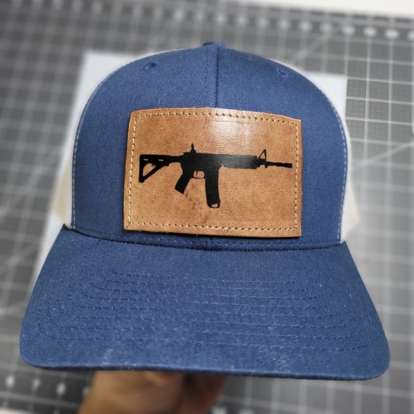 AK-47 Trucker Leather patch hat with stitched logo - Picture 2 of 8